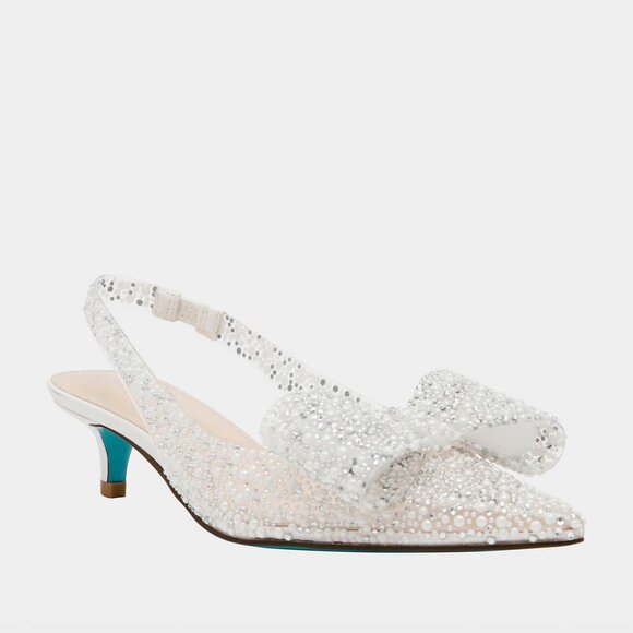 NEW BETSEY JOHNSON Patti Faux Pearl Slingback Heels With Bow in Pearl 825 3m7 - Picture 3 of 12